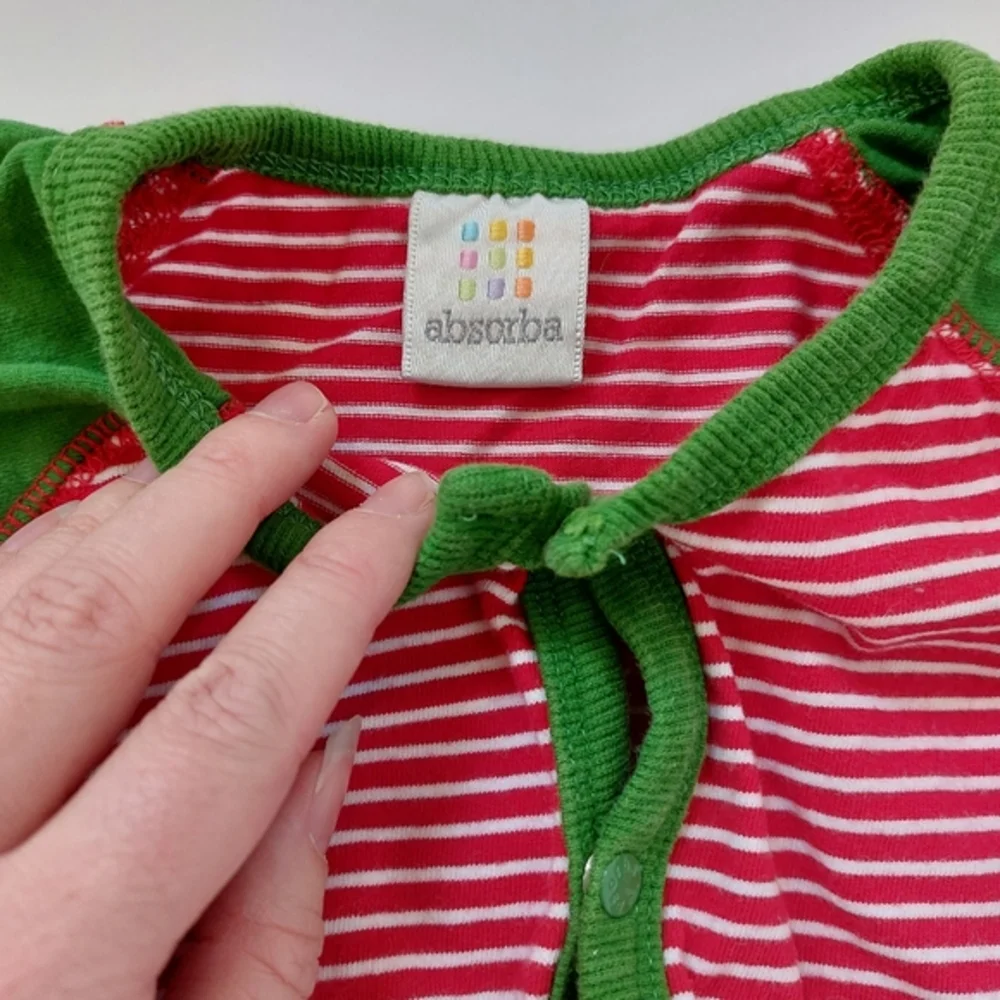Peppermint stripe Green Long Sleeve Sleeper With Santa Embriodery 6-9 Months‎